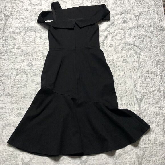 Adelyn Rae Women's Black Nicole One Shoulder Trumpet Knee Length Dress Sz S - Picture 2 of 14